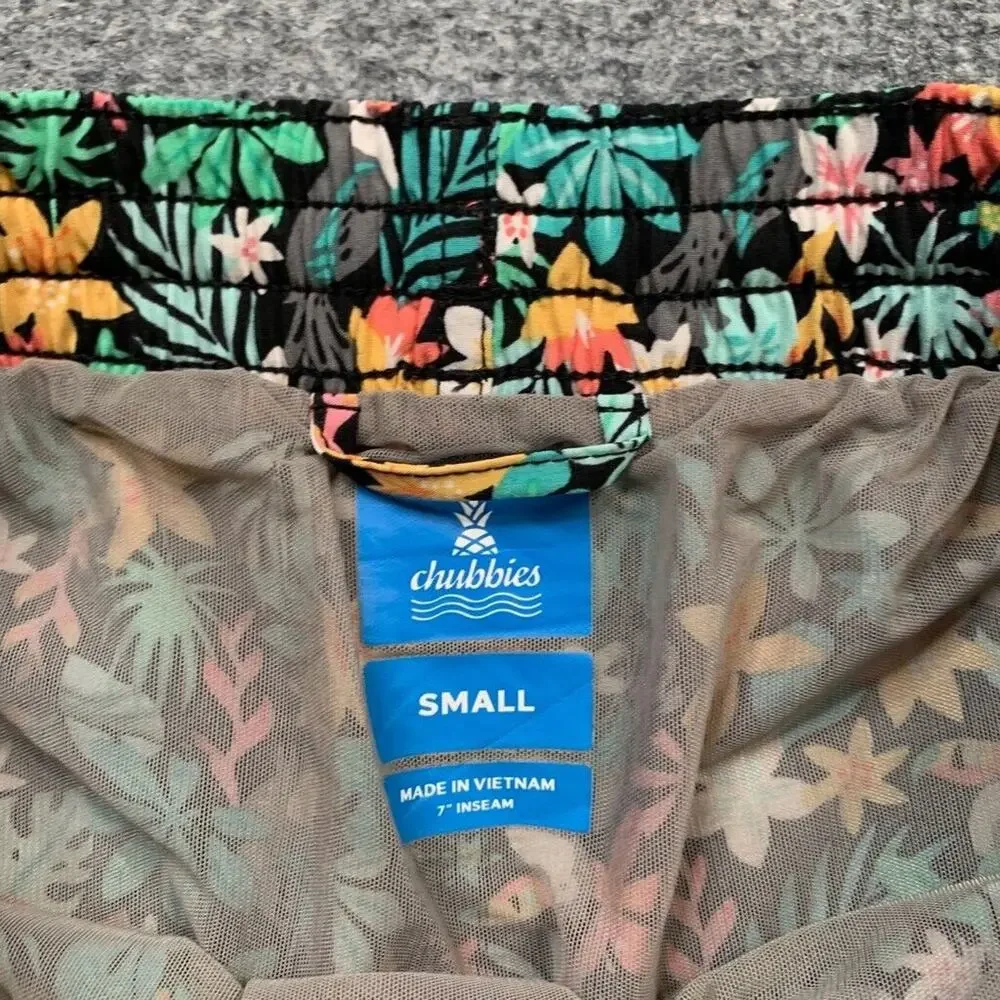 Chubbies Shorts Mens S Small Black Floral Bloomerangs Lined Beach‎ Swim Trunks